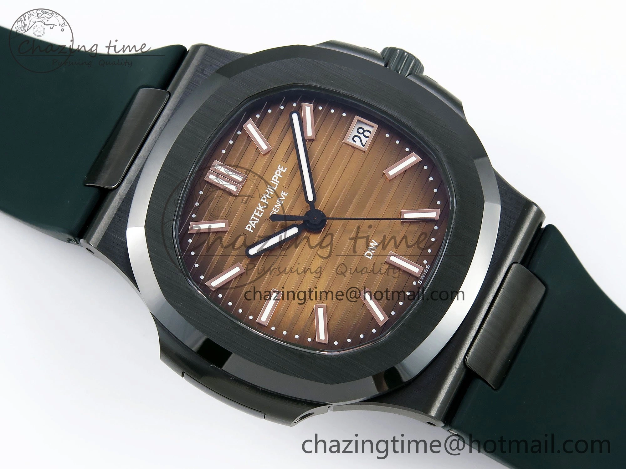 AET Nautilus 5711 Green Ceramic AMGF Best Edition Brown Dial on Green Rubber Strap MIYOTA 9015