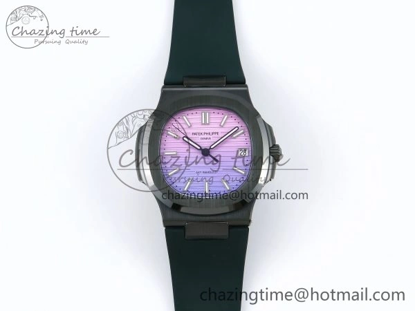 AET Nautilus 5711 Green Ceramic AMGF Best Edition Purple Pink Dial on Green Rubber Strap MIYOTA 9015