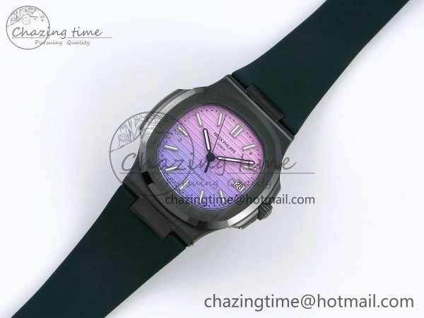 AET Nautilus 5711 Green Ceramic AMGF Best Edition Purple Pink Dial on Green Rubber Strap MIYOTA 9015