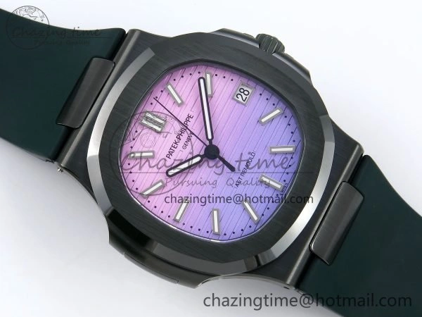 AET Nautilus 5711 Green Ceramic AMGF Best Edition Purple Pink Dial on Green Rubber Strap MIYOTA 9015