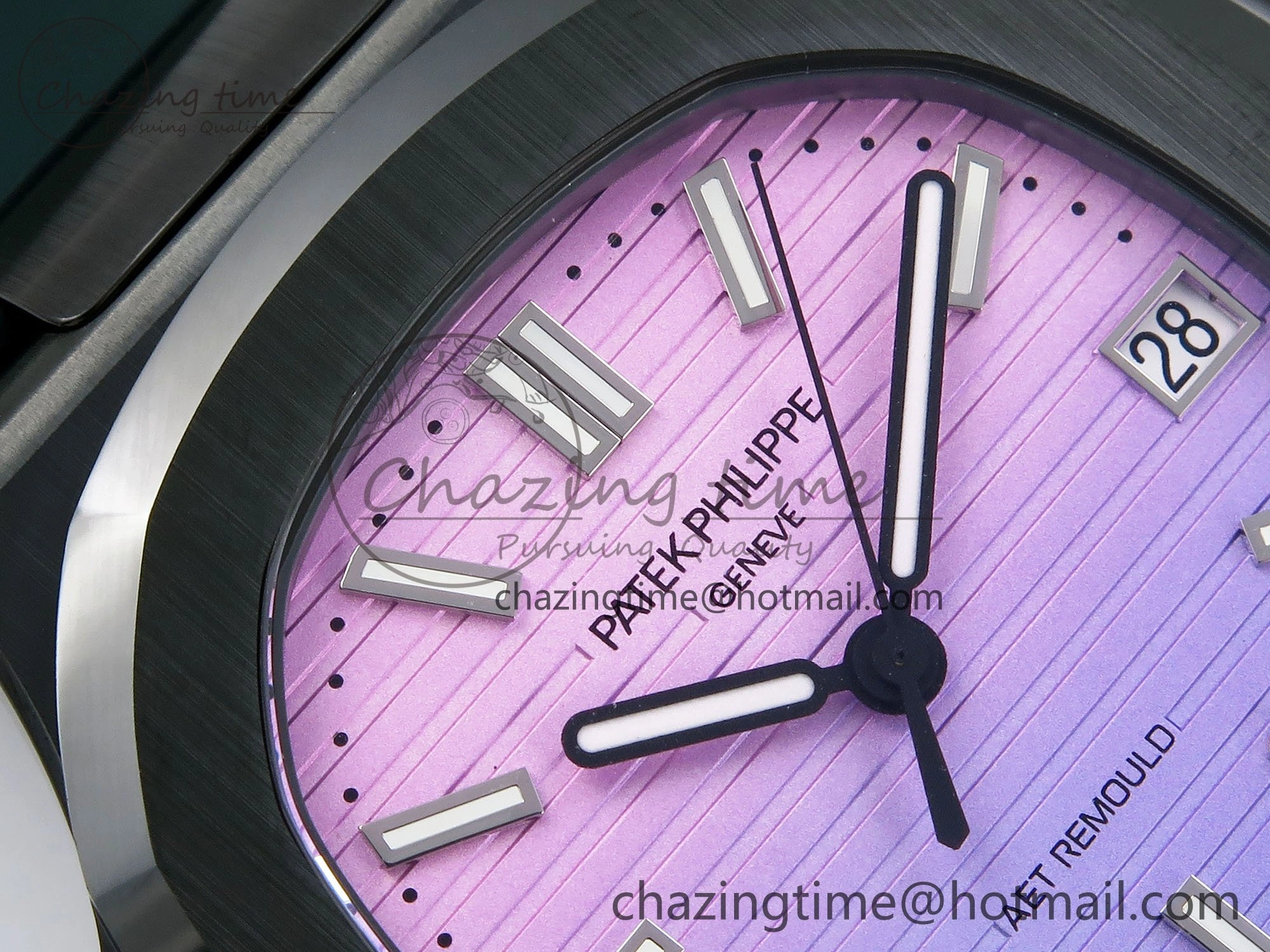 AET Nautilus 5711 Green Ceramic AMGF Best Edition Purple Pink Dial on Green Rubber Strap MIYOTA 9015