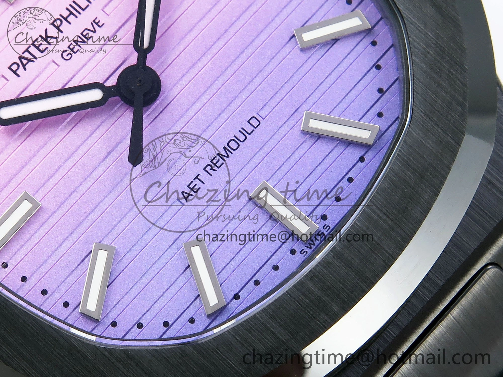 AET Nautilus 5711 Green Ceramic AMGF Best Edition Purple Pink Dial on Green Rubber Strap MIYOTA 9015