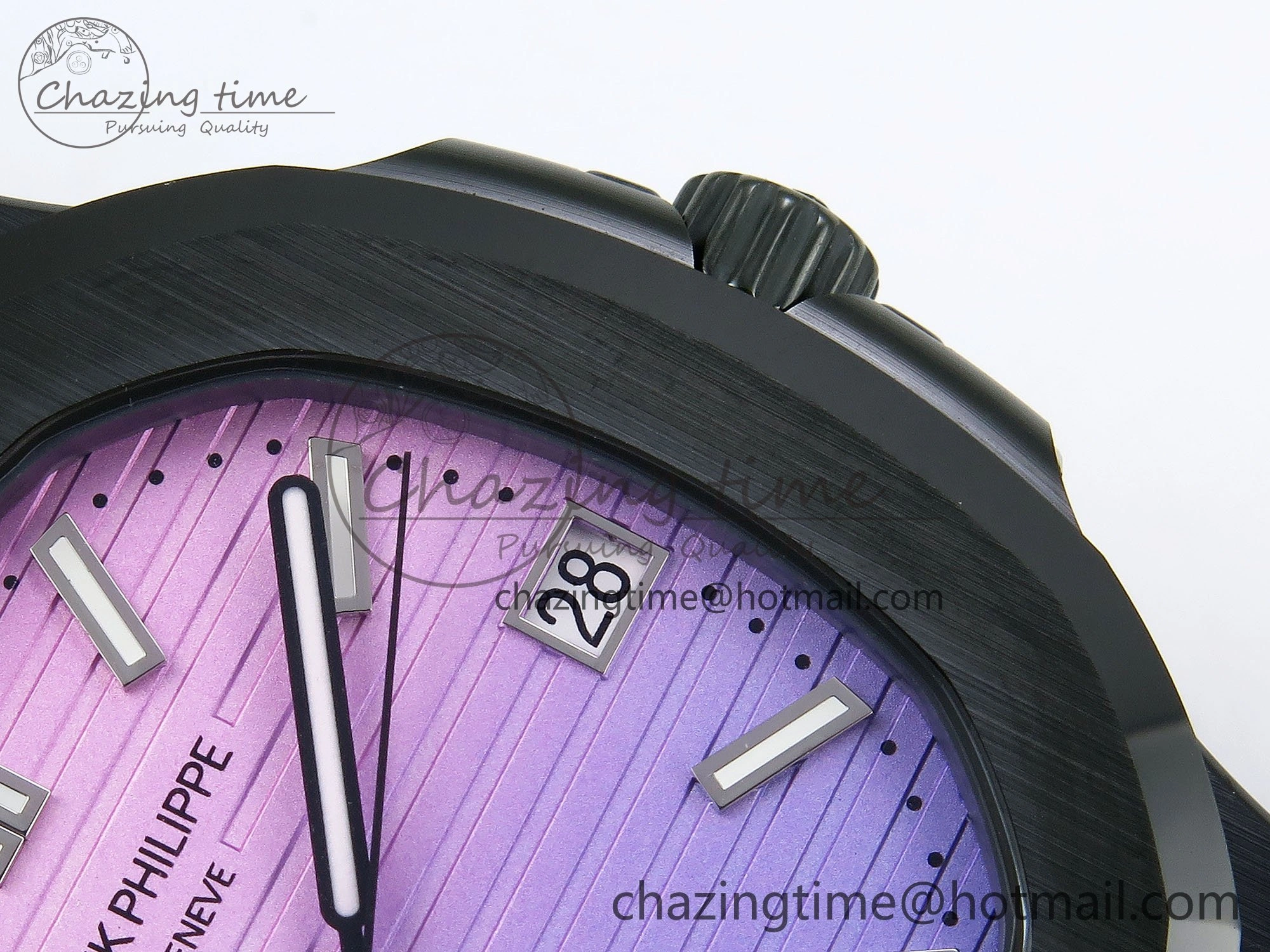 AET Nautilus 5711 Green Ceramic AMGF Best Edition Purple Pink Dial on Green Rubber Strap MIYOTA 9015