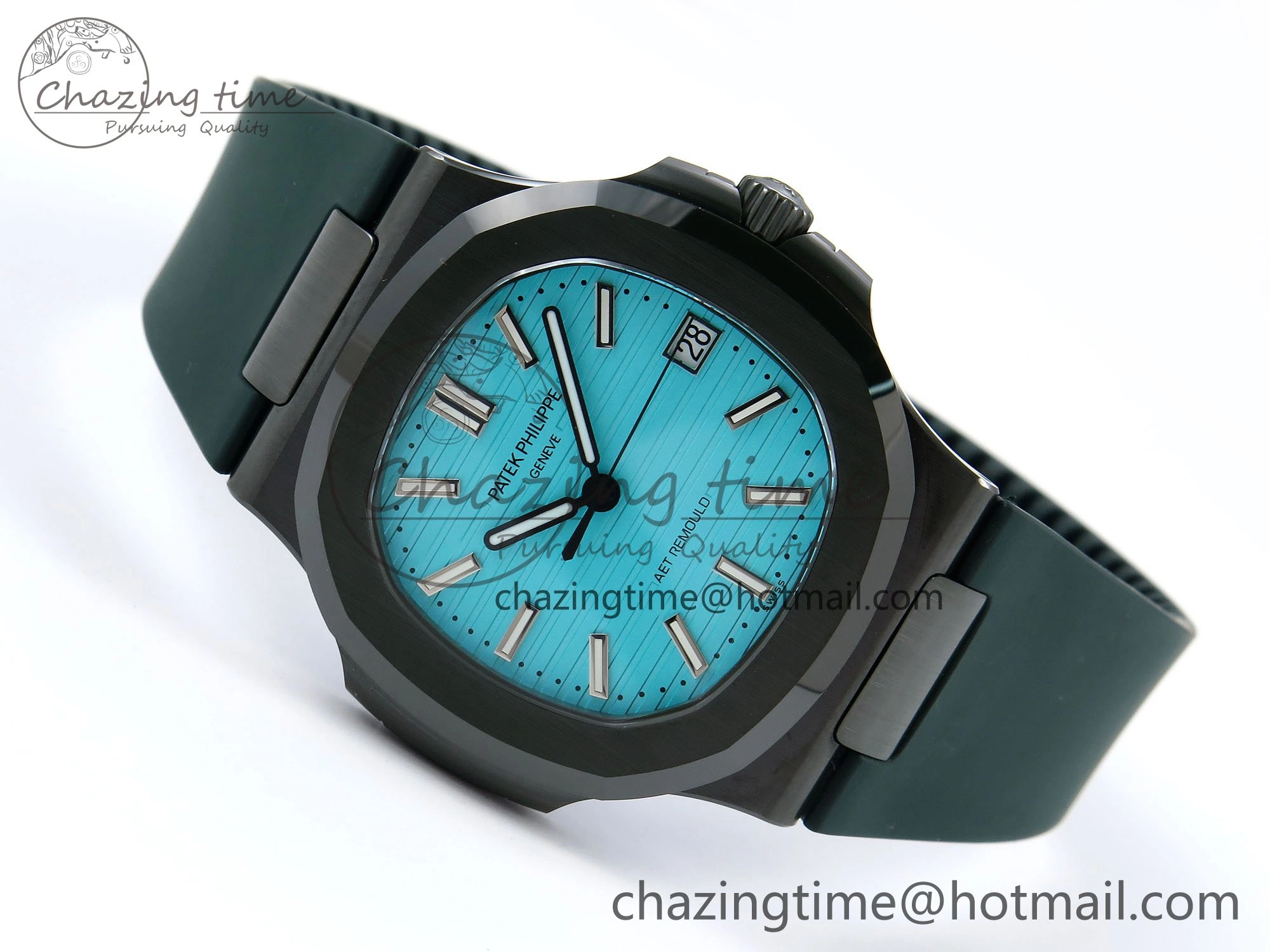 AET Nautilus 5711 Green Ceramic AMGF Best Edition Tiffany Blue Dial on Green Rubber Strap MIYOTA 9015