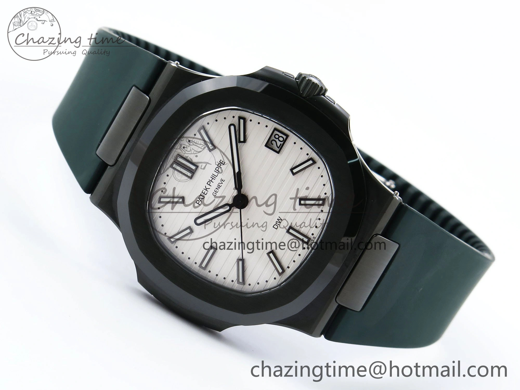 AET Nautilus 5711 Green Ceramic AMGF Best Edition White Dial on Green Rubber Strap MIYOTA 9015