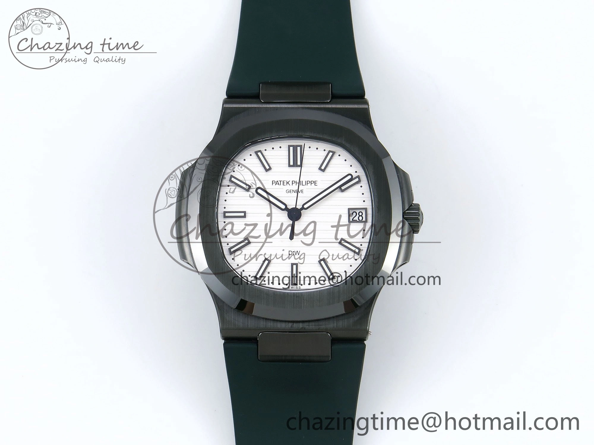 AET Nautilus 5711 Green Ceramic AMGF Best Edition White Dial on Green Rubber Strap MIYOTA 9015