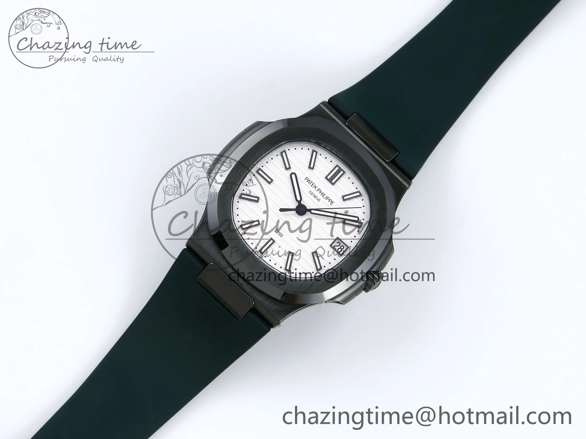 AET Nautilus 5711 Green Ceramic AMGF Best Edition White Dial on Green Rubber Strap MIYOTA 9015