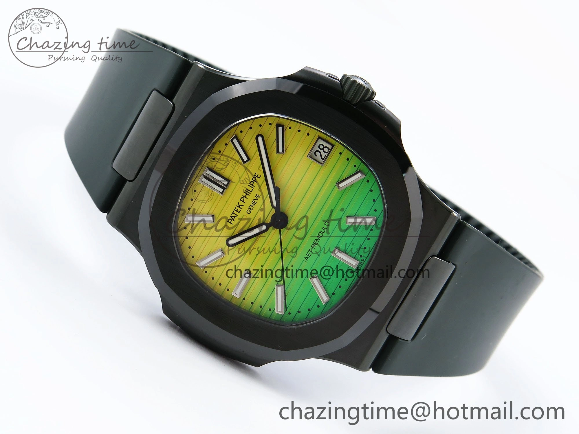 AET Nautilus 5711 Green Ceramic AMGF Best Edition Yellow Green Dial on Green Rubber Strap MIYOTA 9015