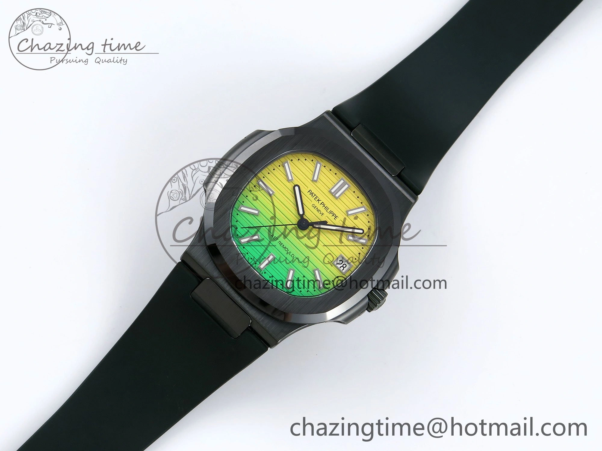 AET Nautilus 5711 Green Ceramic AMGF Best Edition Yellow Green Dial on Green Rubber Strap MIYOTA 9015