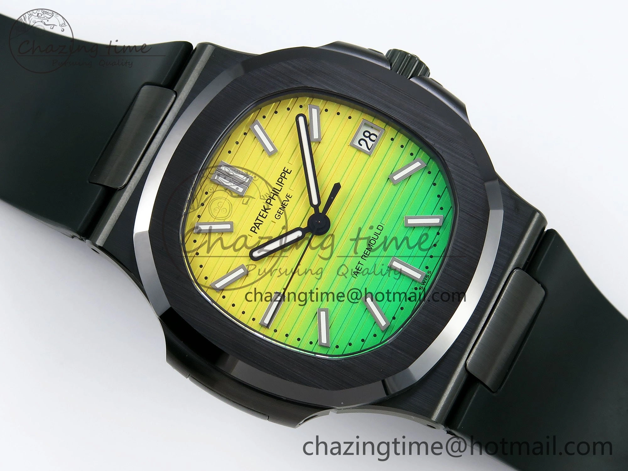 AET Nautilus 5711 Green Ceramic AMGF Best Edition Yellow Green Dial on Green Rubber Strap MIYOTA 9015