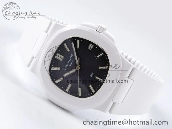 AET Nautilus 5711 White Ceramic AMGF Best Edition Blue Dial on White Rubber Strap MIYOTA 9015