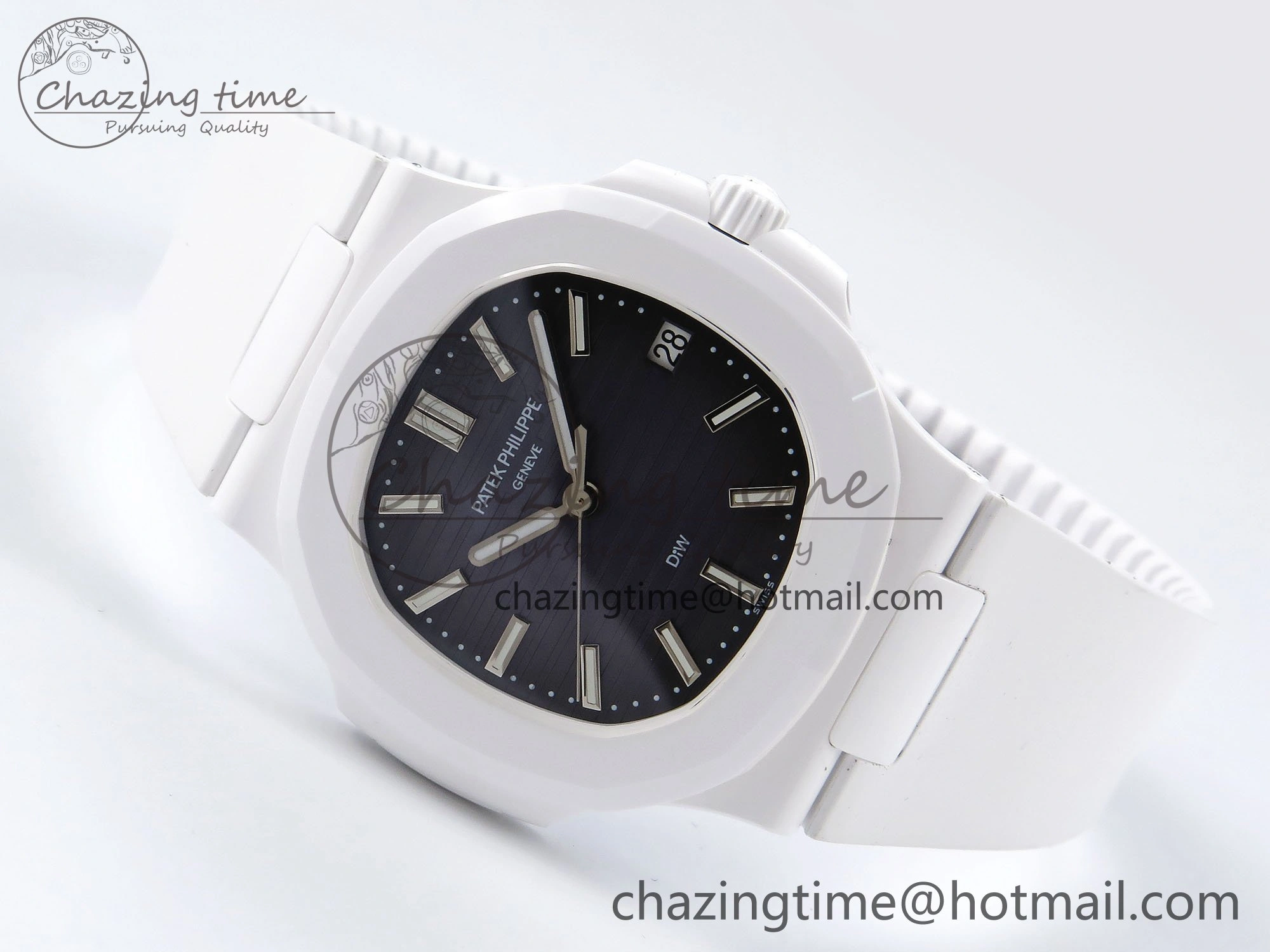 AET Nautilus 5711 White Ceramic AMGF Best Edition Blue Dial on White Rubber Strap MIYOTA 9015