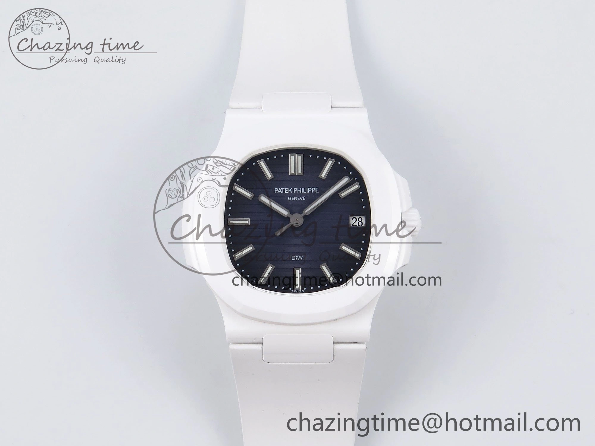 AET Nautilus 5711 White Ceramic AMGF Best Edition Blue Dial on White Rubber Strap MIYOTA 9015