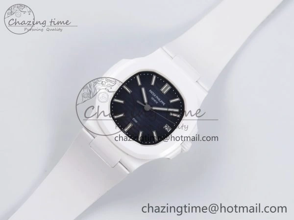 AET Nautilus 5711 White Ceramic AMGF Best Edition Blue Dial on White Rubber Strap MIYOTA 9015