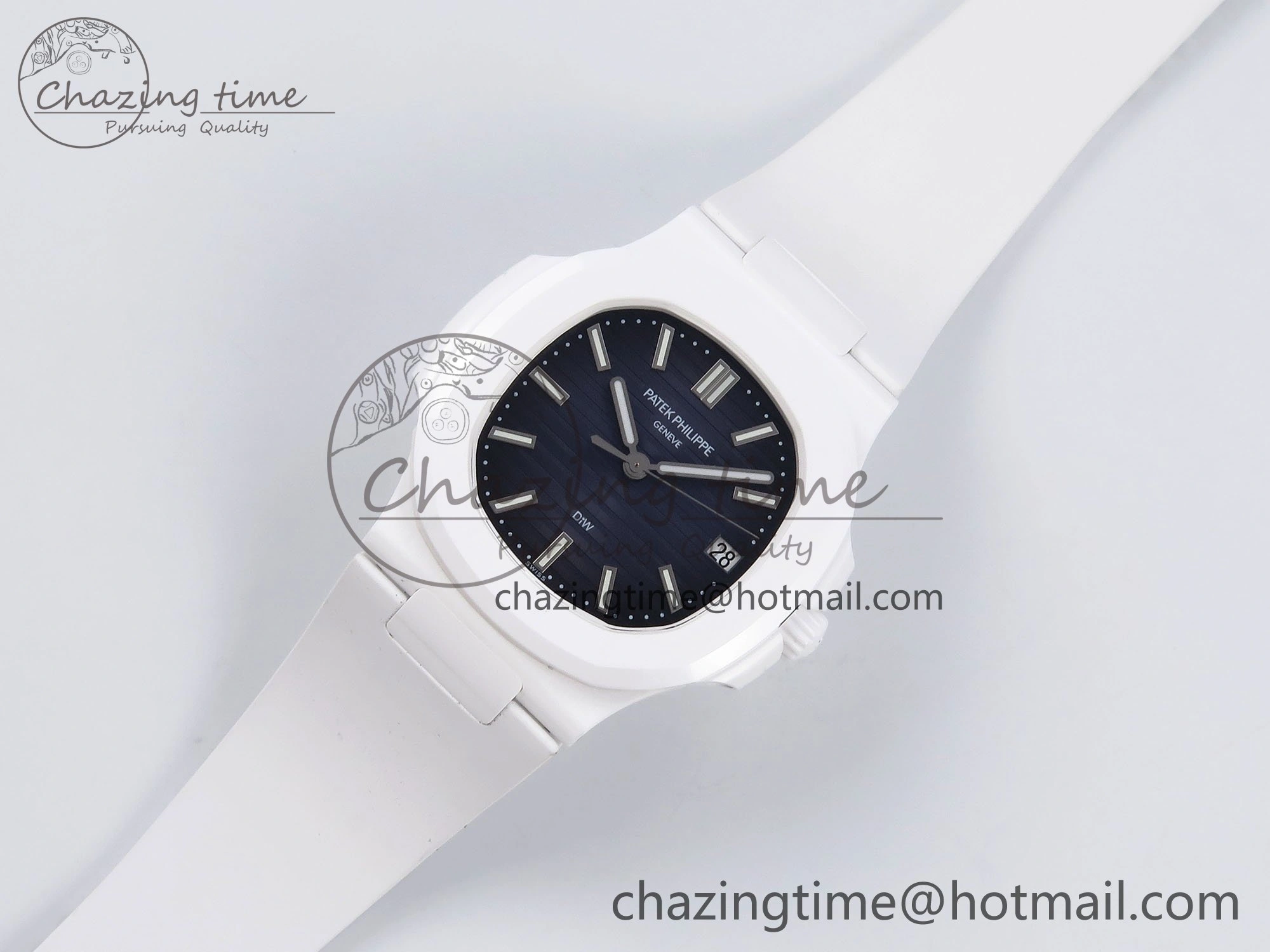 AET Nautilus 5711 White Ceramic AMGF Best Edition Blue Dial on White Rubber Strap MIYOTA 9015