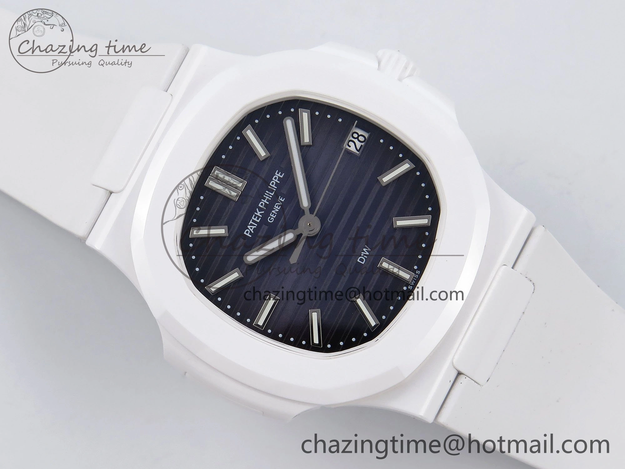 AET Nautilus 5711 White Ceramic AMGF Best Edition Blue Dial on White Rubber Strap MIYOTA 9015