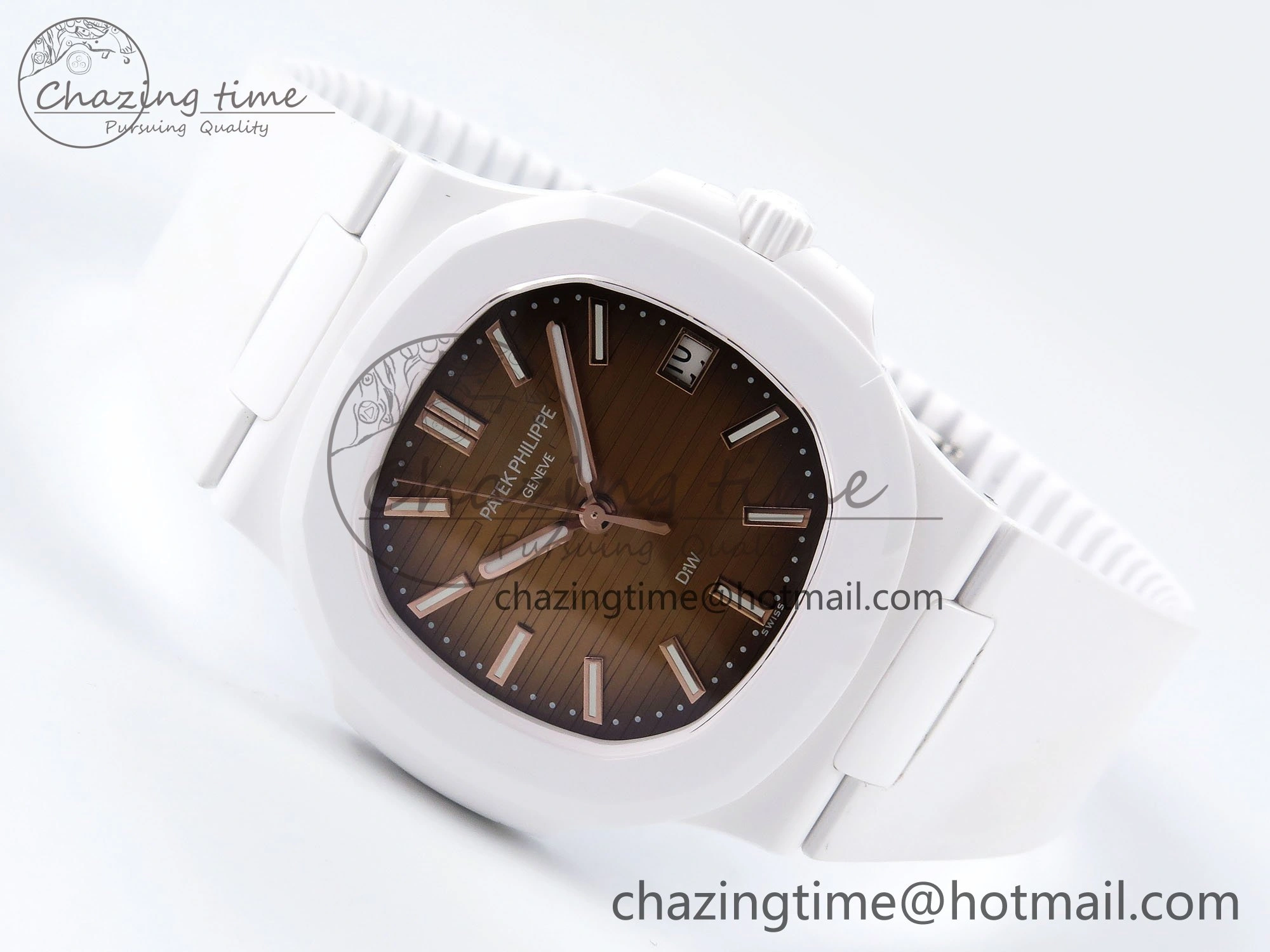 AET Nautilus 5711 White Ceramic AMGF Best Edition Brown Dial on White Rubber Strap MIYOTA 9015