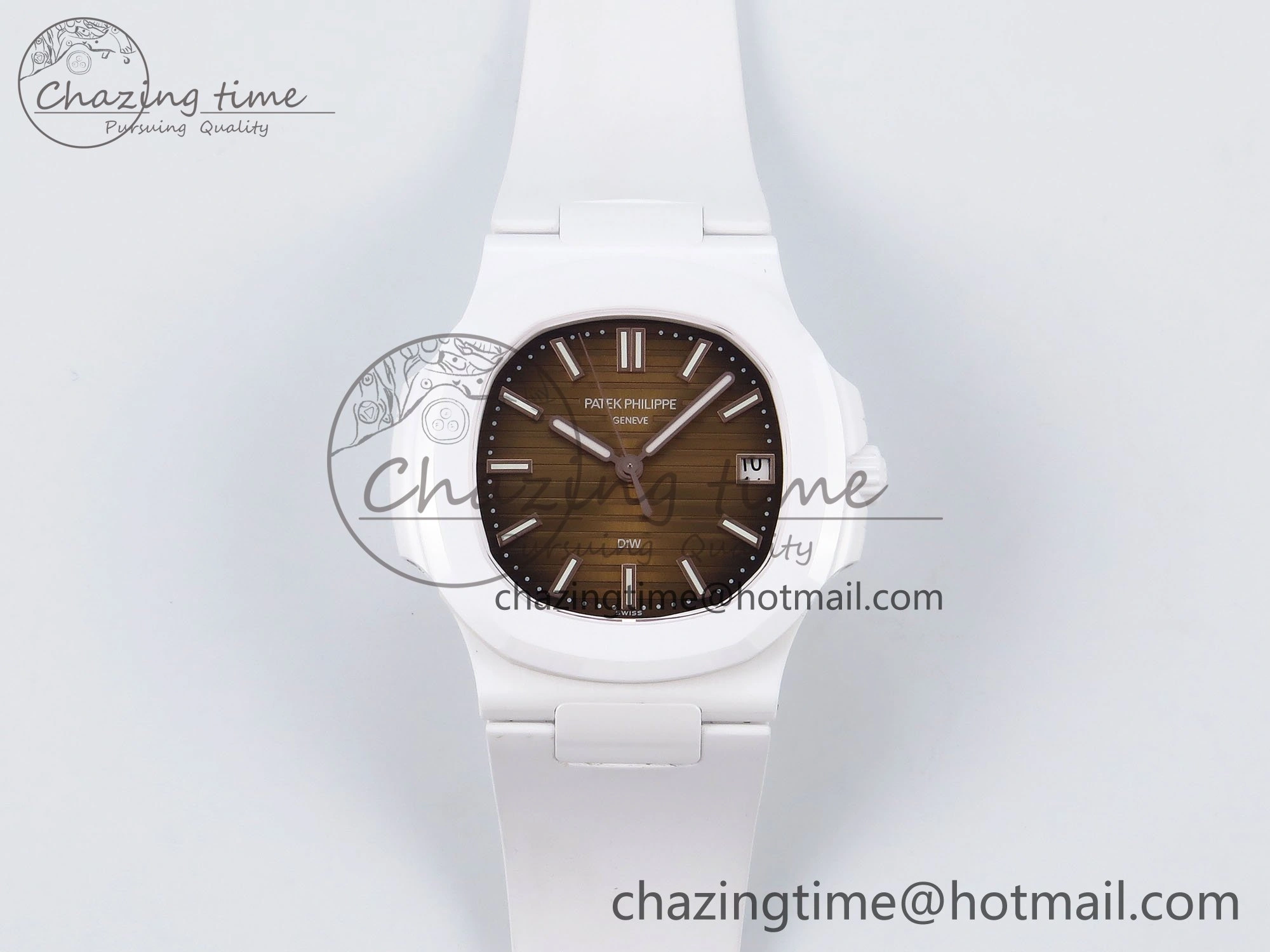 AET Nautilus 5711 White Ceramic AMGF Best Edition Brown Dial on White Rubber Strap MIYOTA 9015