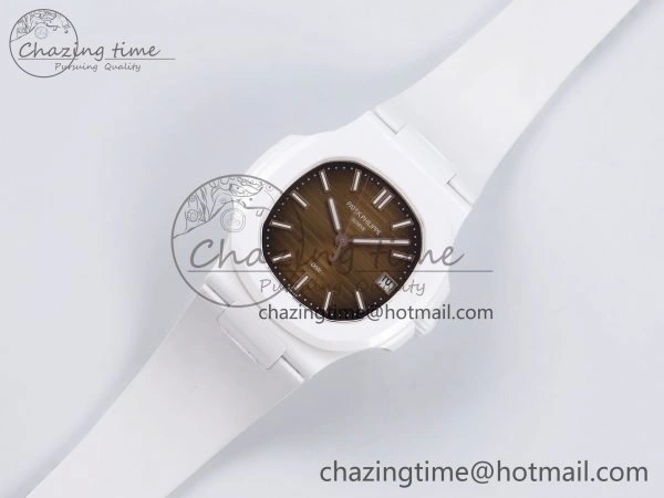 AET Nautilus 5711 White Ceramic AMGF Best Edition Brown Dial on White Rubber Strap MIYOTA 9015