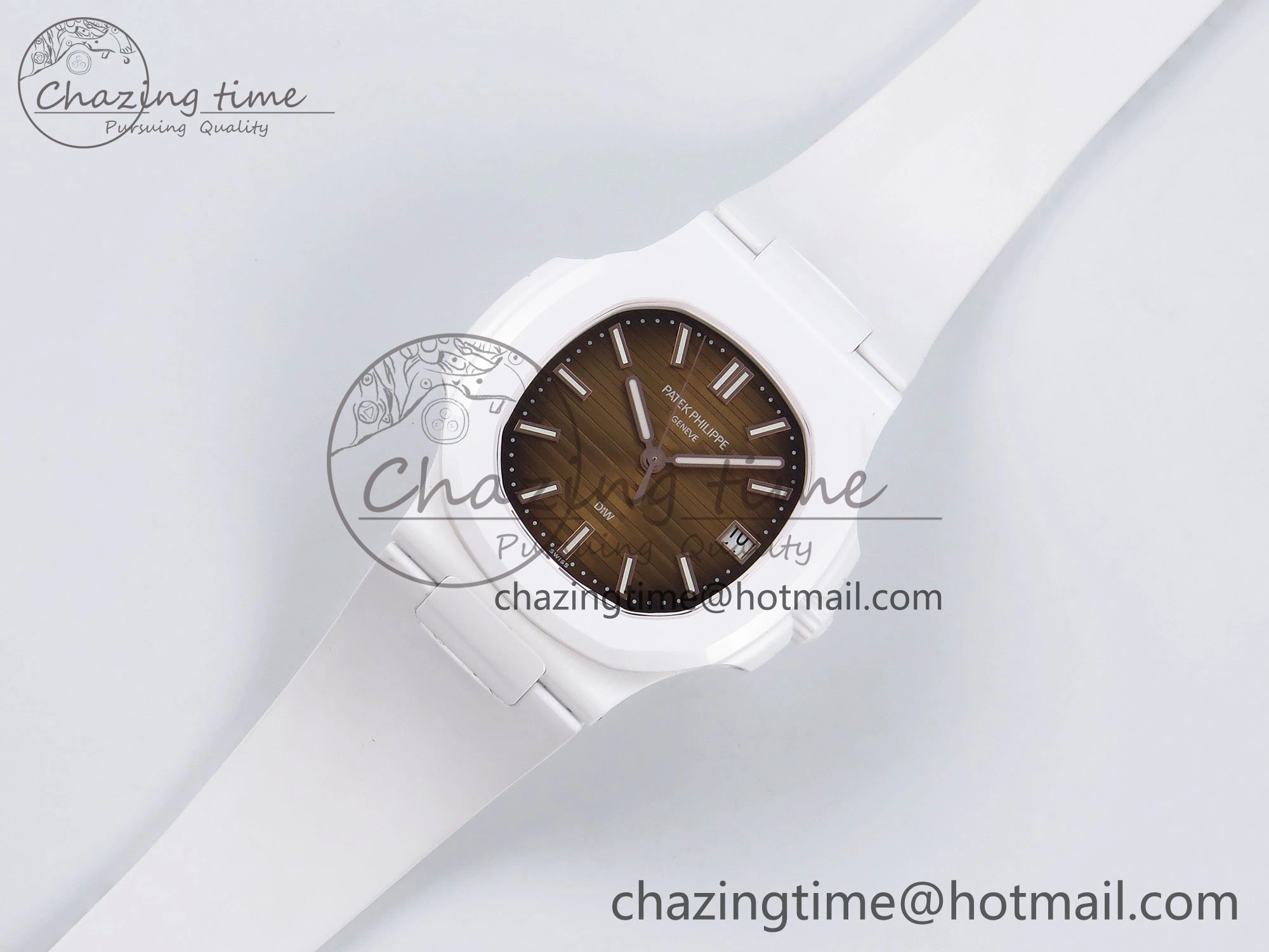AET Nautilus 5711 White Ceramic AMGF Best Edition Brown Dial on White Rubber Strap MIYOTA 9015
