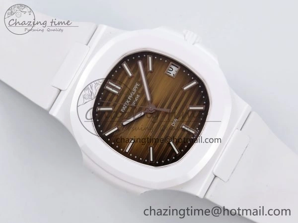 AET Nautilus 5711 White Ceramic AMGF Best Edition Brown Dial on White Rubber Strap MIYOTA 9015