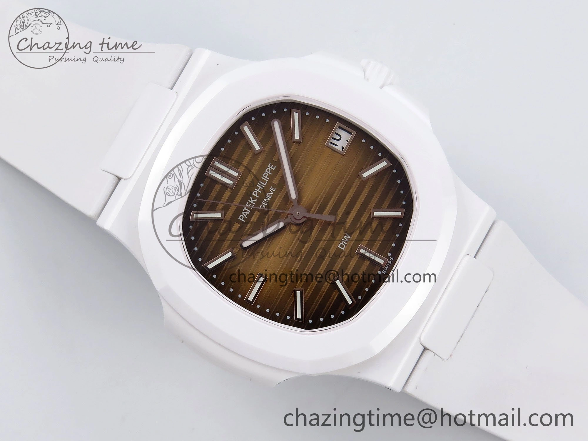 AET Nautilus 5711 White Ceramic AMGF Best Edition Brown Dial on White Rubber Strap MIYOTA 9015