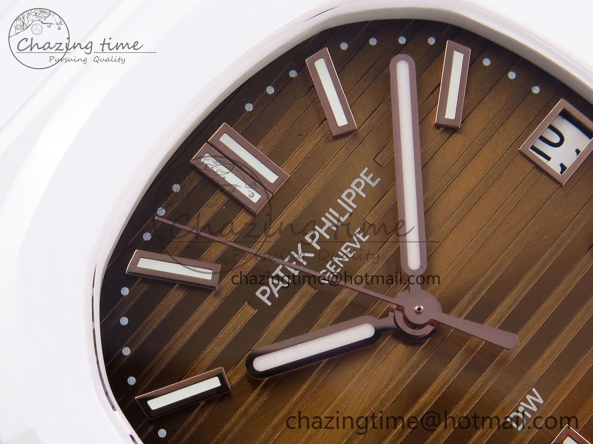 AET Nautilus 5711 White Ceramic AMGF Best Edition Brown Dial on White Rubber Strap MIYOTA 9015