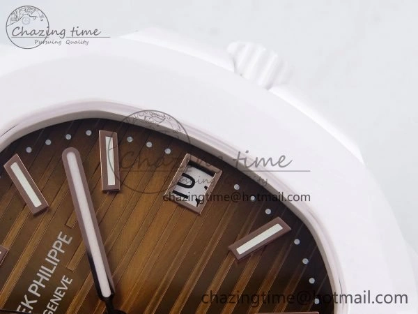 AET Nautilus 5711 White Ceramic AMGF Best Edition Brown Dial on White Rubber Strap MIYOTA 9015