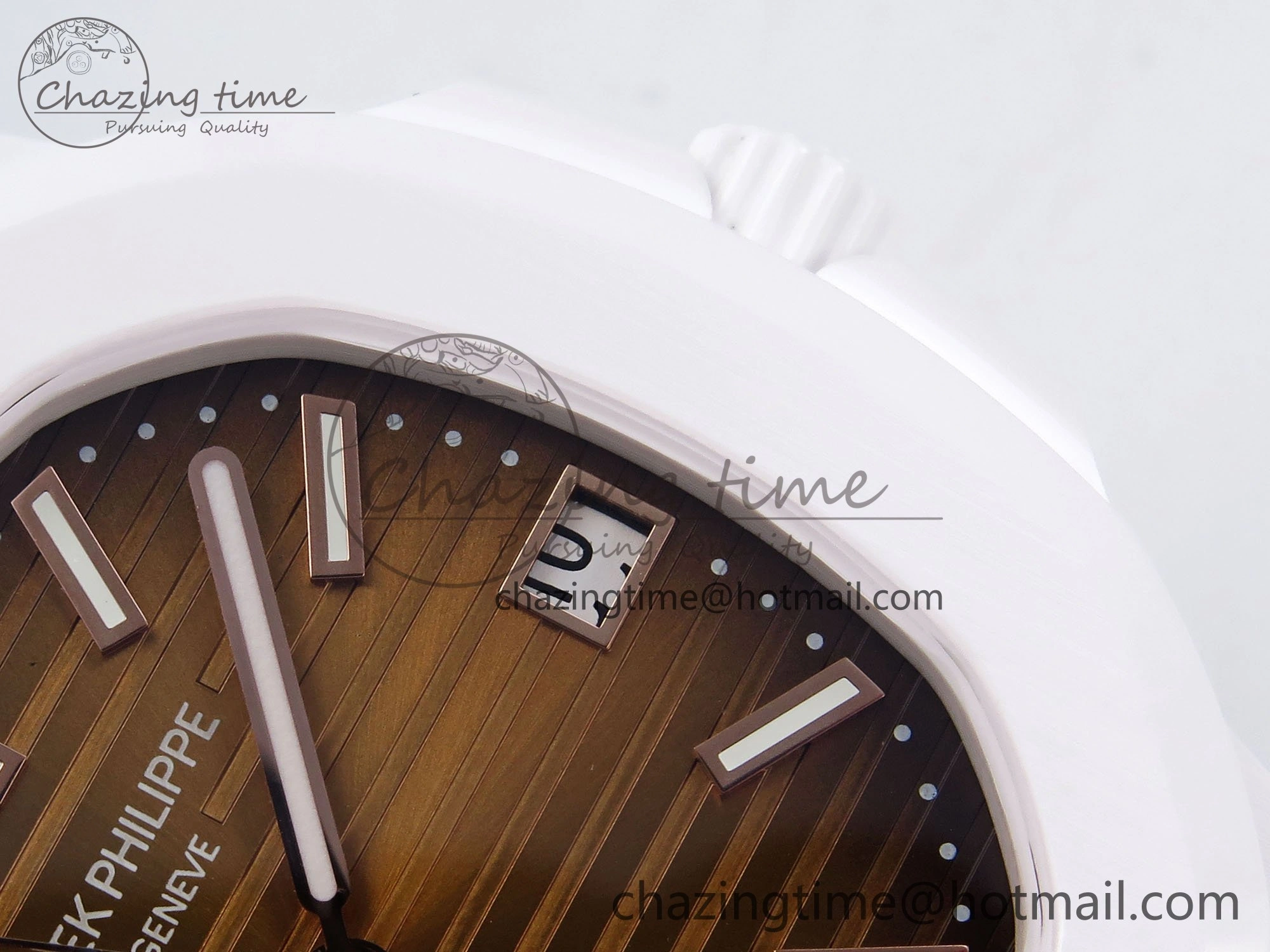 AET Nautilus 5711 White Ceramic AMGF Best Edition Brown Dial on White Rubber Strap MIYOTA 9015