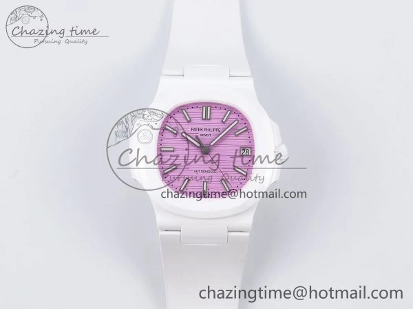 AET Nautilus 5711 White Ceramic AMGF Best Edition Pink Dial on White Rubber Strap MIYOTA 9015