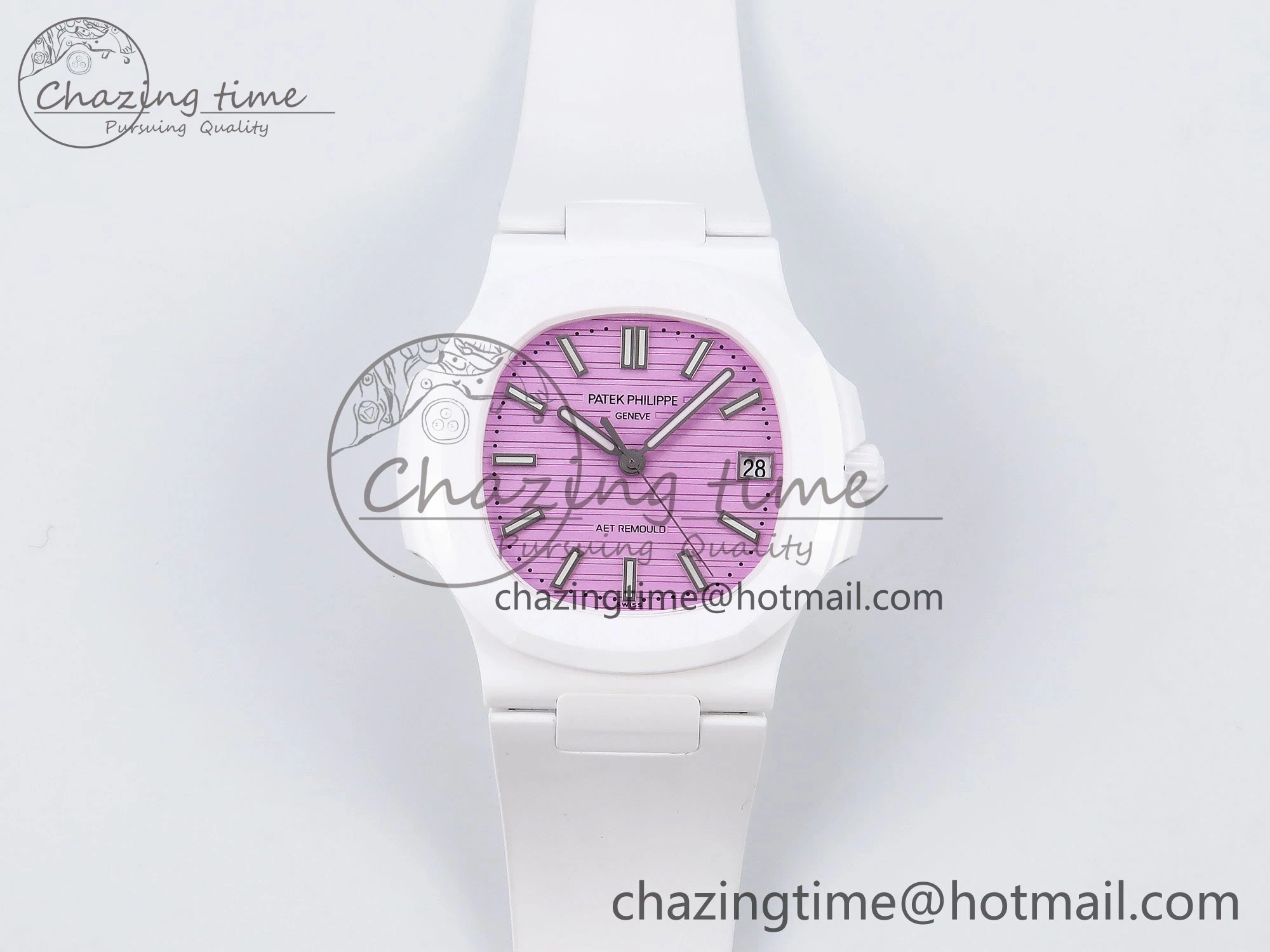 AET Nautilus 5711 White Ceramic AMGF Best Edition Pink Dial on White Rubber Strap MIYOTA 9015