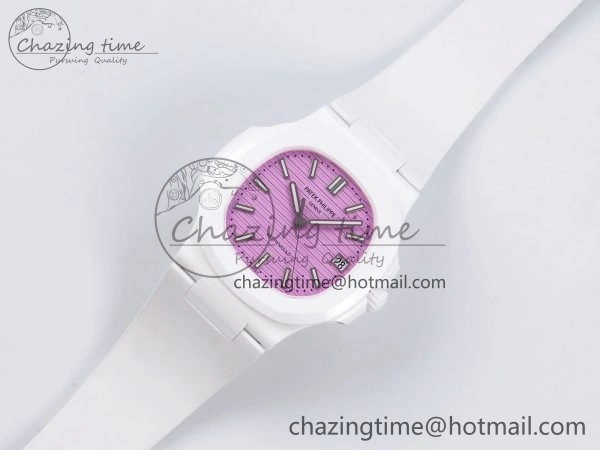 AET Nautilus 5711 White Ceramic AMGF Best Edition Pink Dial on White Rubber Strap MIYOTA 9015