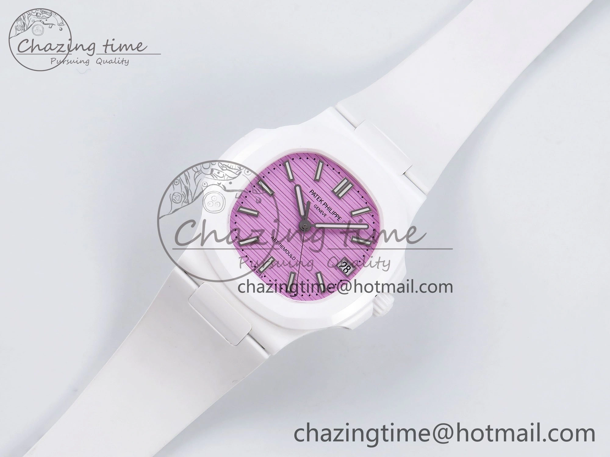 AET Nautilus 5711 White Ceramic AMGF Best Edition Pink Dial on White Rubber Strap MIYOTA 9015