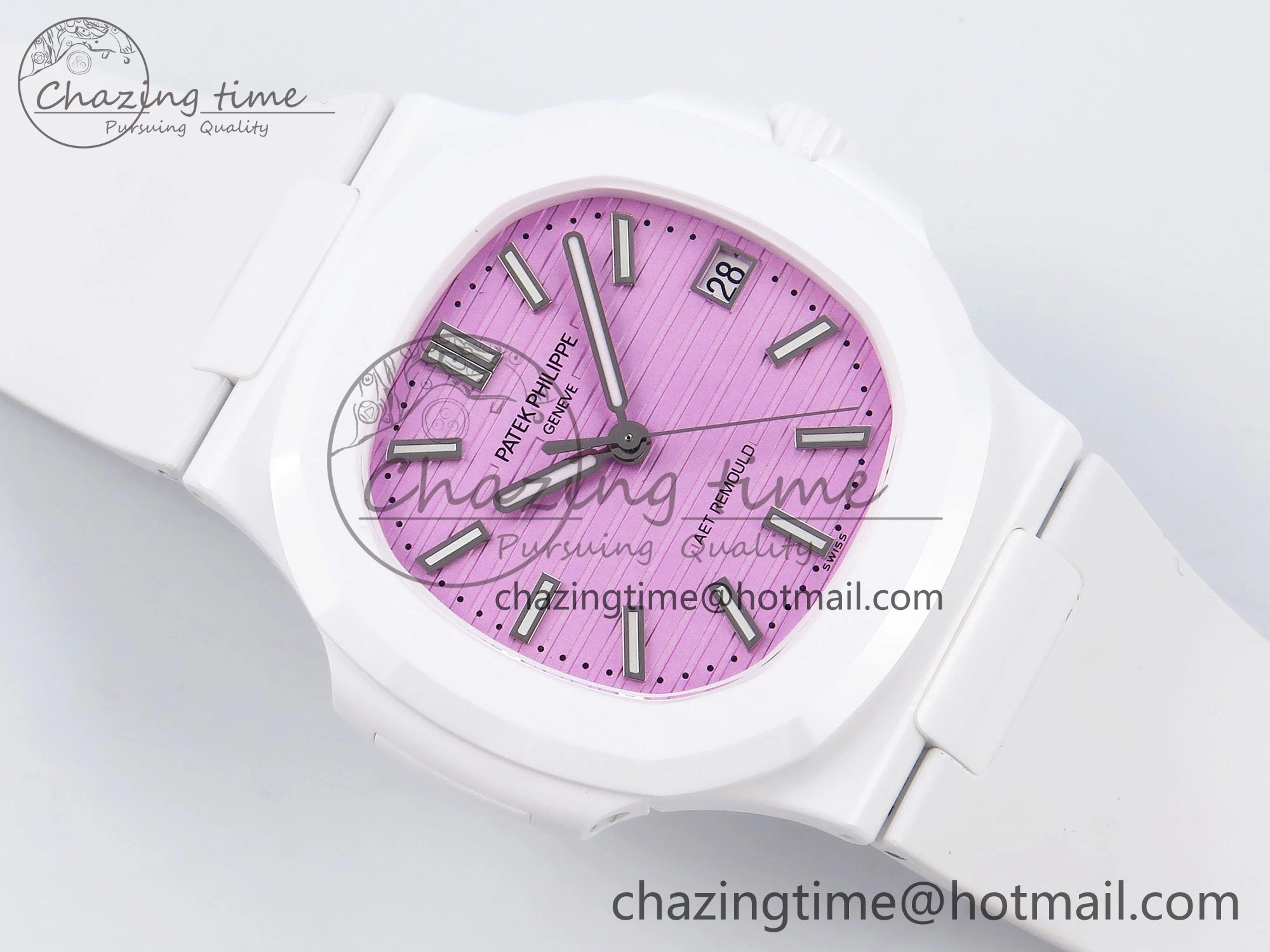 AET Nautilus 5711 White Ceramic AMGF Best Edition Pink Dial on White Rubber Strap MIYOTA 9015