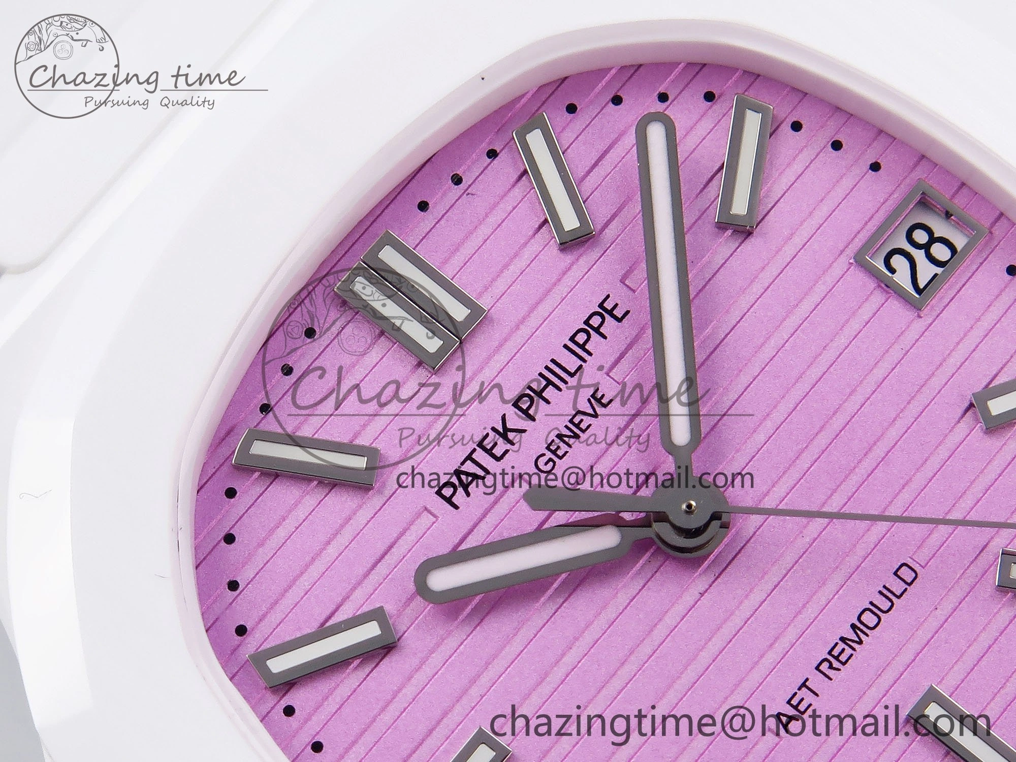 AET Nautilus 5711 White Ceramic AMGF Best Edition Pink Dial on White Rubber Strap MIYOTA 9015