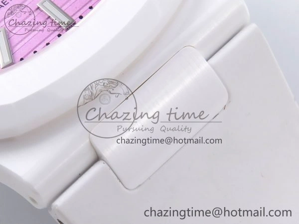 AET Nautilus 5711 White Ceramic AMGF Best Edition Pink Dial on White Rubber Strap MIYOTA 9015