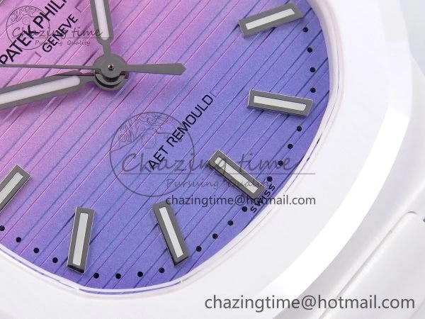 AET Nautilus 5711 White Ceramic AMGF Best Edition Purple Pink Dial on White Rubber Strap MIYOTA 9015