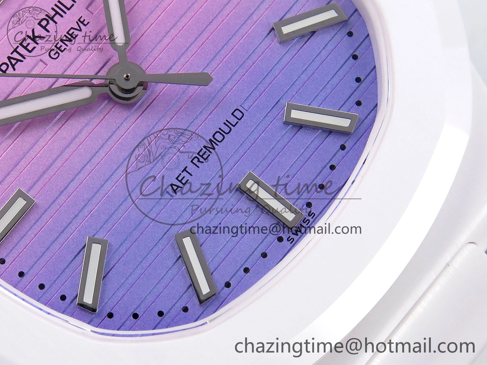 AET Nautilus 5711 White Ceramic AMGF Best Edition Purple Pink Dial on White Rubber Strap MIYOTA 9015
