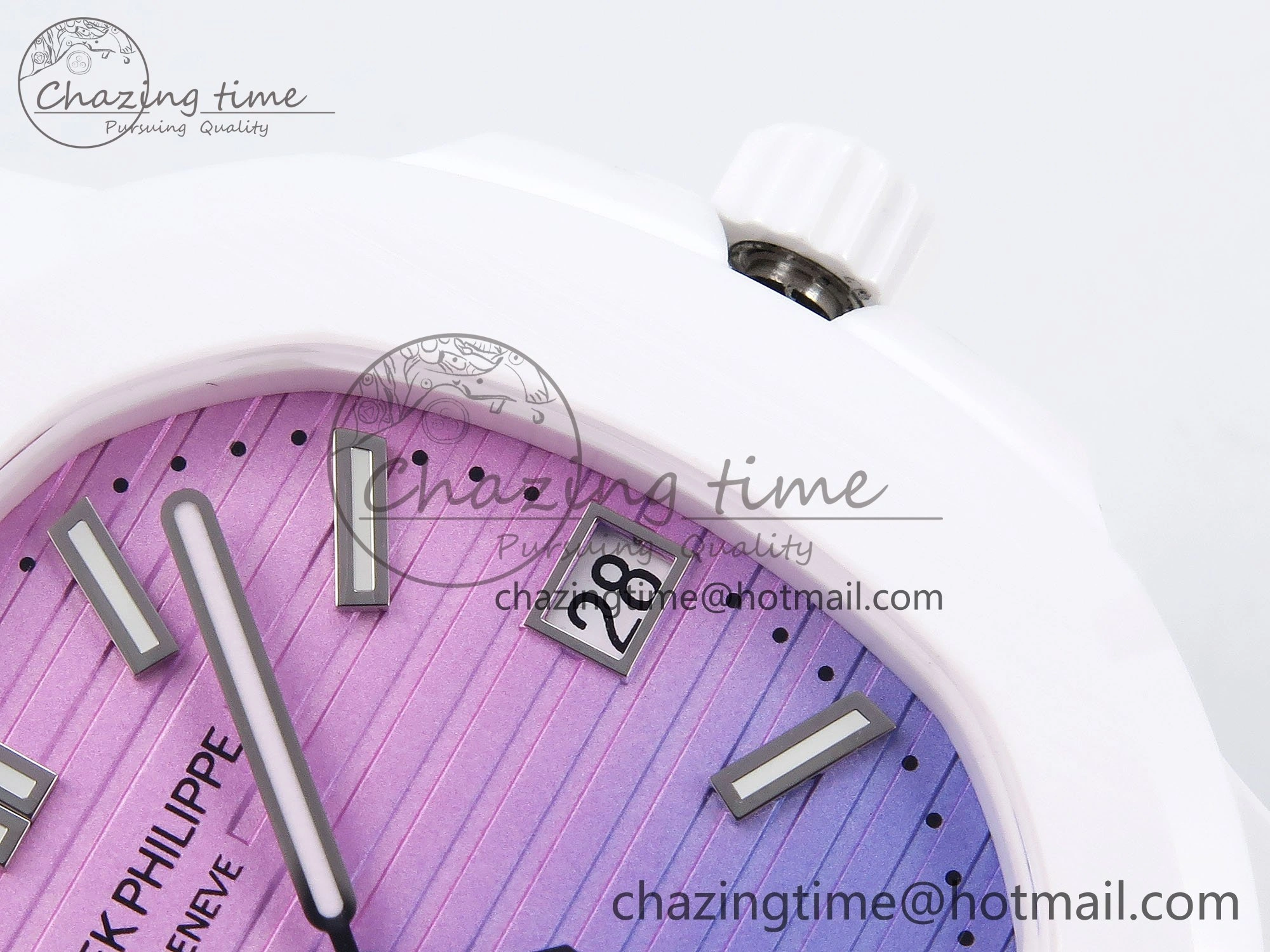 AET Nautilus 5711 White Ceramic AMGF Best Edition Purple Pink Dial on White Rubber Strap MIYOTA 9015