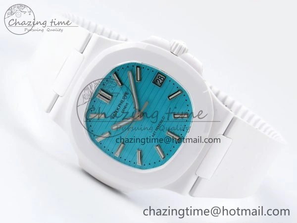 AET Nautilus 5711 White Ceramic AMGF Best Edition Tiffany Blue Dial on White Rubber Strap MIYOTA 9015