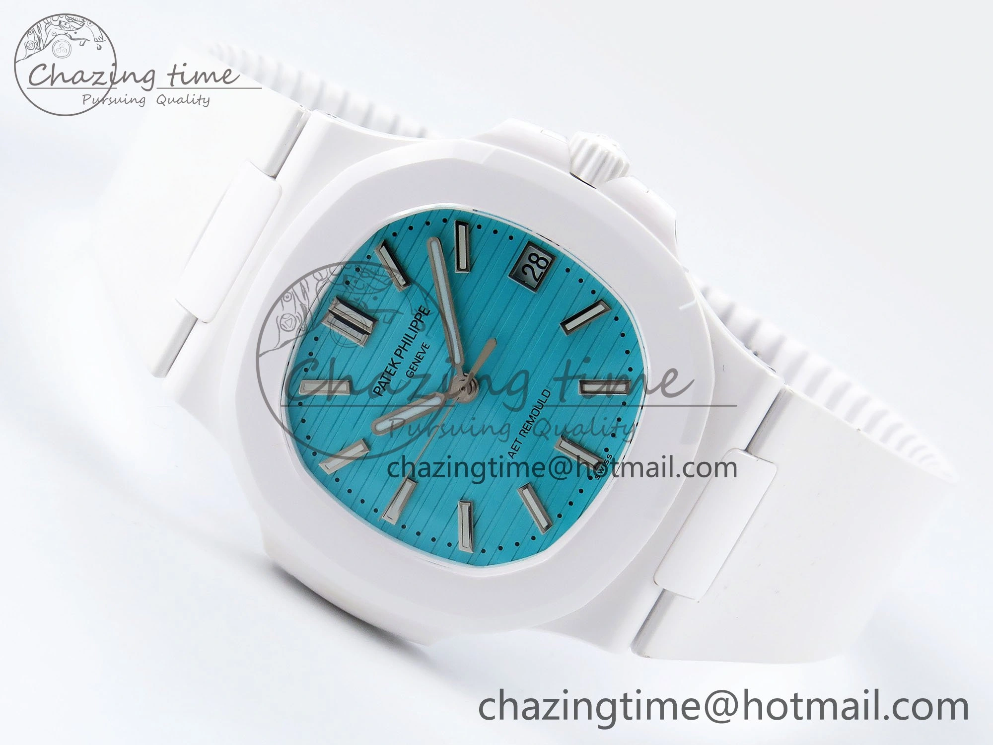 AET Nautilus 5711 White Ceramic AMGF Best Edition Tiffany Blue Dial on White Rubber Strap MIYOTA 9015