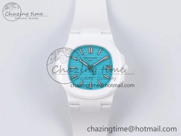 AET Nautilus 5711 White Ceramic AMGF Best Edition Tiffany Blue Dial on White Rubber Strap MIYOTA 9015