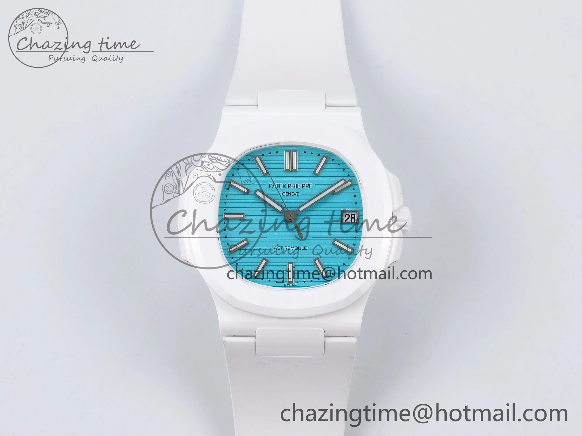 AET Nautilus 5711 White Ceramic AMGF Best Edition Tiffany Blue Dial on White Rubber Strap MIYOTA 9015