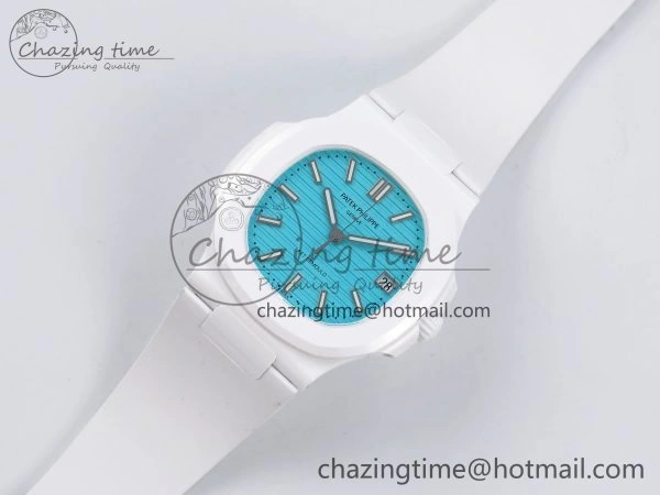 AET Nautilus 5711 White Ceramic AMGF Best Edition Tiffany Blue Dial on White Rubber Strap MIYOTA 9015