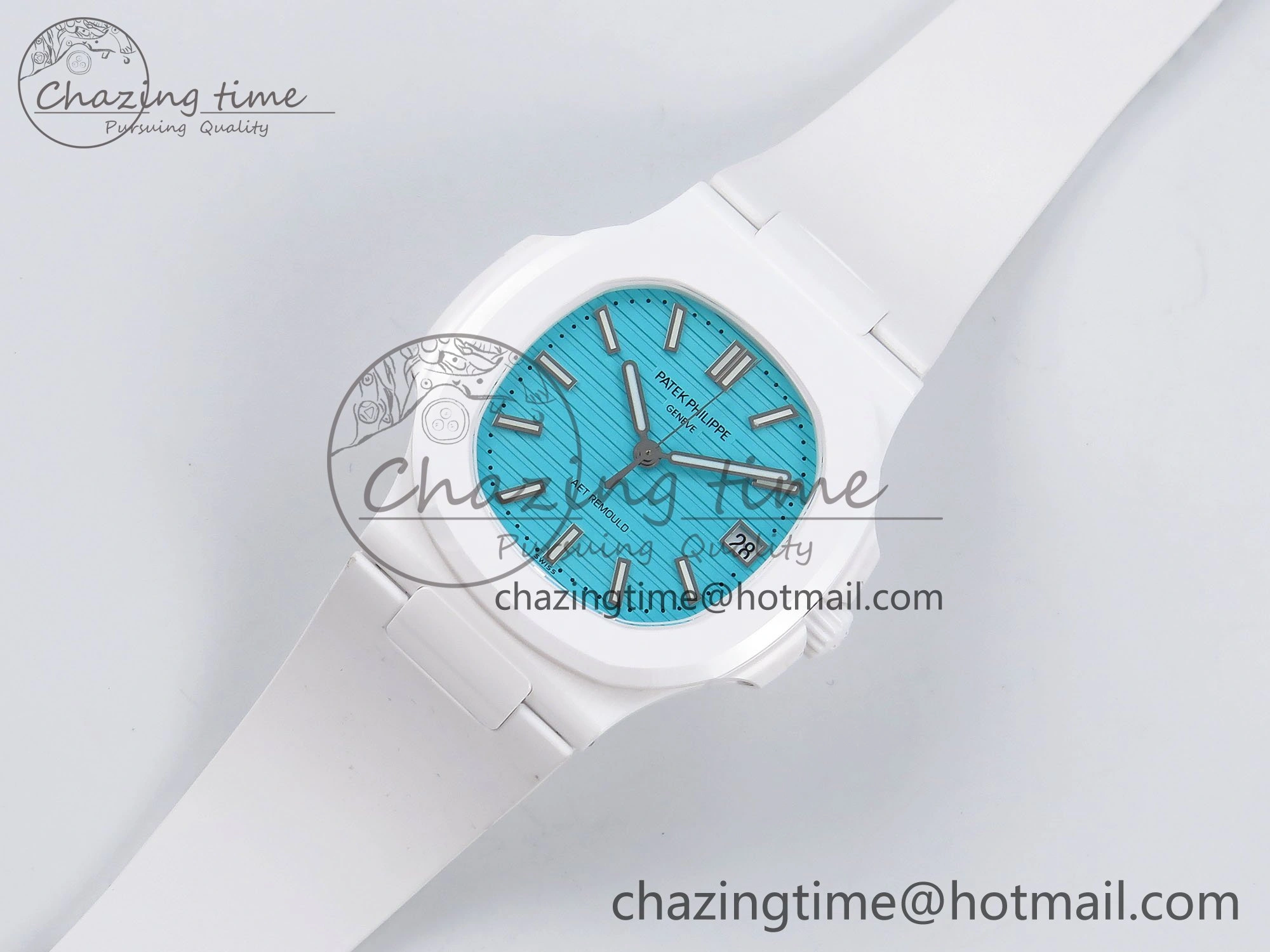 AET Nautilus 5711 White Ceramic AMGF Best Edition Tiffany Blue Dial on White Rubber Strap MIYOTA 9015