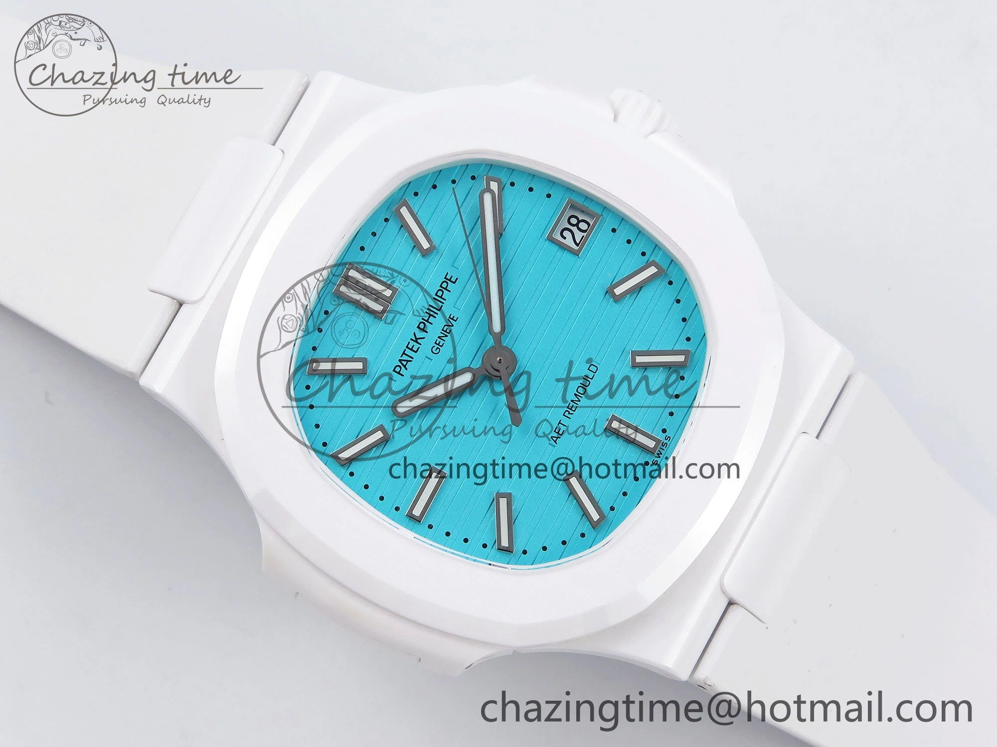 AET Nautilus 5711 White Ceramic AMGF Best Edition Tiffany Blue Dial on White Rubber Strap MIYOTA 9015