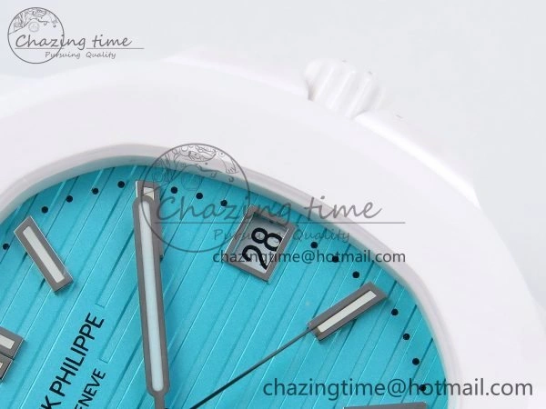 AET Nautilus 5711 White Ceramic AMGF Best Edition Tiffany Blue Dial on White Rubber Strap MIYOTA 9015