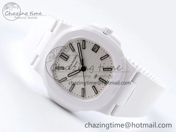 AET Nautilus 5711 White Ceramic AMGF Best Edition White Dial on White Rubber Strap MIYOTA 9015
