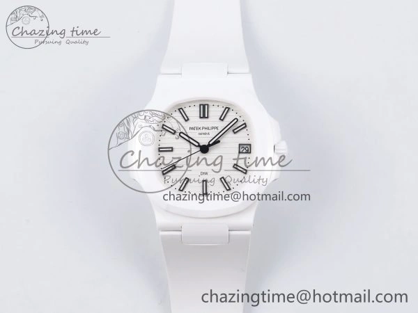 AET Nautilus 5711 White Ceramic AMGF Best Edition White Dial on White Rubber Strap MIYOTA 9015