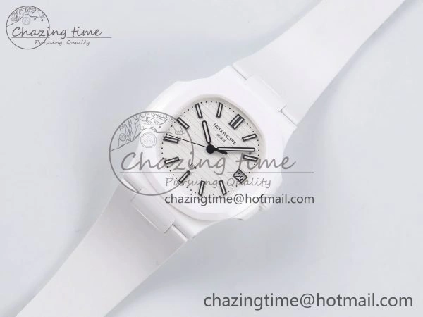 AET Nautilus 5711 White Ceramic AMGF Best Edition White Dial on White Rubber Strap MIYOTA 9015